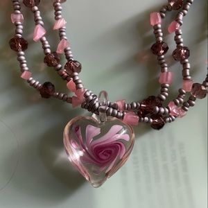 Pink and gray necklace and earring set